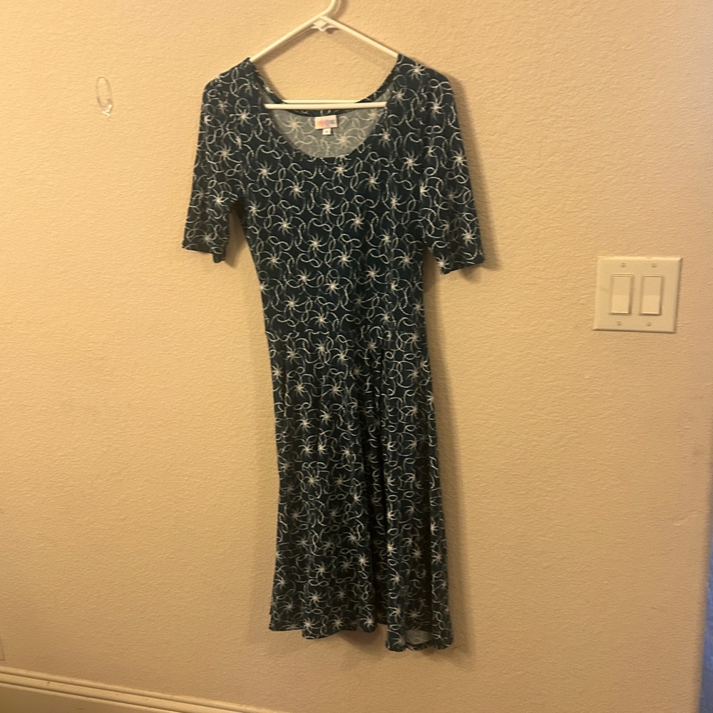 LuLaRoe Blue and White Tiered Wrap Midi Dress